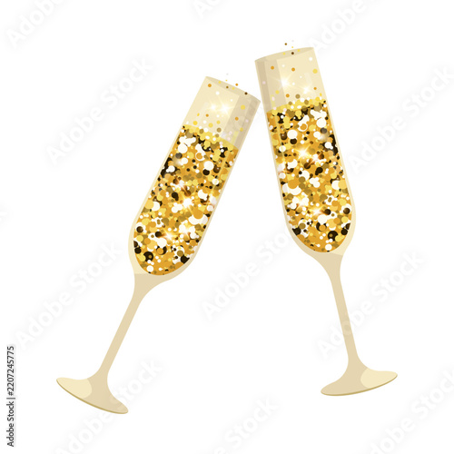 Two Champagne Glasses Vector with Sparkling Wine for Christmas New Year Valentine Day and Wedding