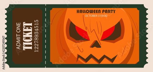 Halloween Party Ticket Vector Template with Spooky Design