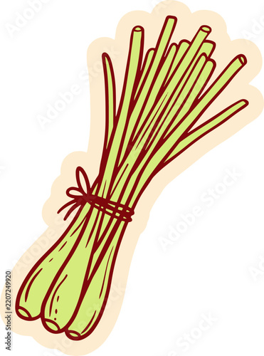 A bunch of fresh lemongrass tied with a twine. This herb is commonly used in Asian cuisine for its citrusy aroma and flavor