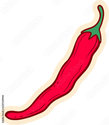 A vibrant red chili pepper illustration, perfect for adding a spicy touch to any design. Its glossy surface and elongated shape showcase its fresh appearance