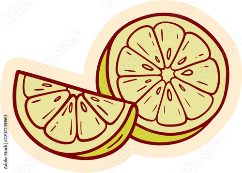 Fresh lime slices, one whole and one cut, against a light background. Hand-drawn illustration with a whimsical style