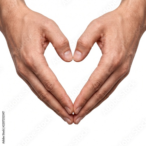 Hands forming a heart shape against a white background  