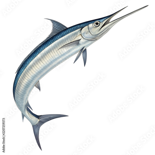 Detailed Illustration of a Leaping Swordfish Isolated on White