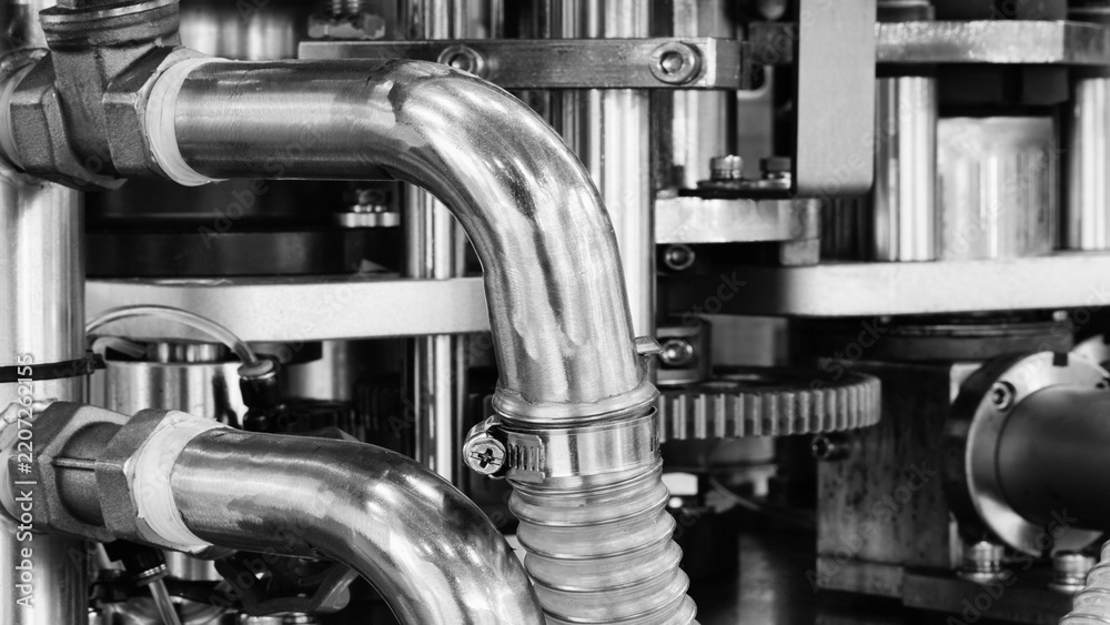 © Aleksandr Matveev - Industrial PVC extrusion machine for production of plastic products and plastic granules by thermal extrusion method. tech industrial technology background