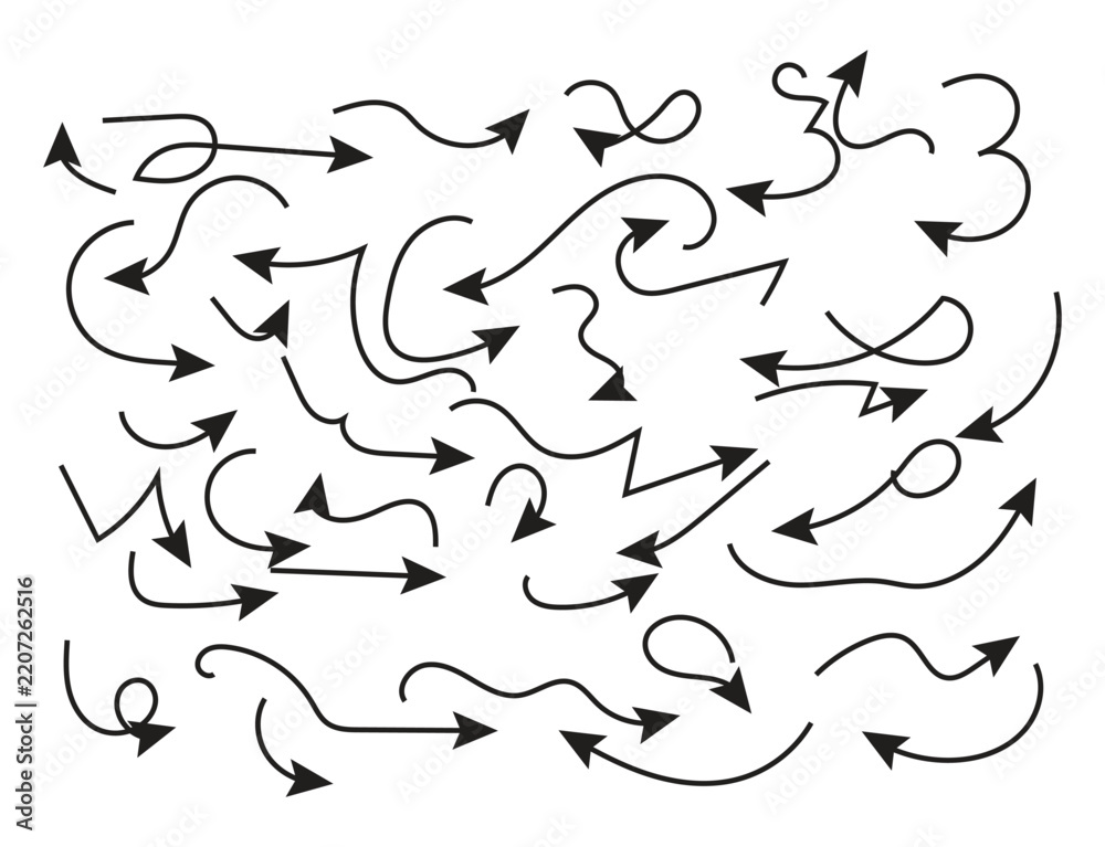 Fototapeta premium Black Hand Drawn Arrow Set, Editable Outline Vector Elements for Direction, Navigation, Movement and Modern Design
