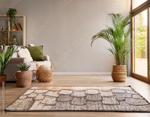 stylish area rug enhancing home decor with copy space for design