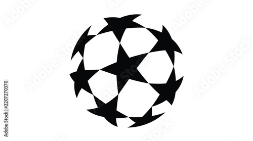 Iconic soccer ball logo design featuring geometric star patterns in bold black and crisp white ink