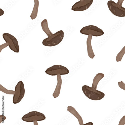 Shiitake Mushroom Seamless Pattern, Vector Illustration. Hand Drawn Shiitake Mushroom Background. Repeating Shiitake Mushroom Pattern for Food Packaging, Fabric, Wallpaper, Kitchen Textile