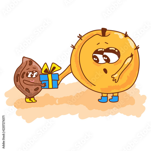 Cute Peach Pit Giving Gift to Peach Character