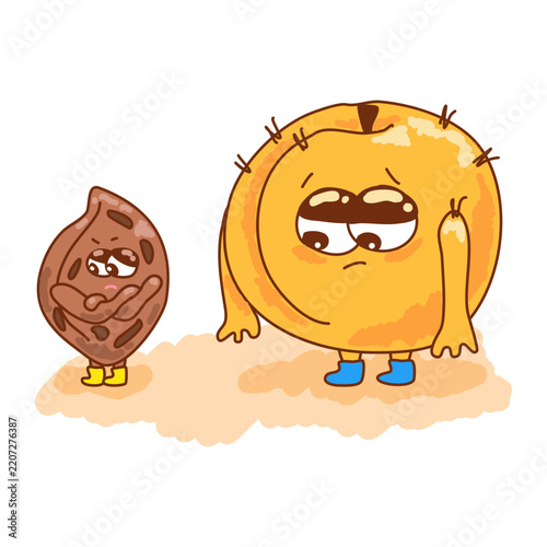 Cute Peach Pit Feeling Offended and Sad Peach Character