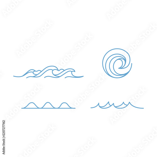 Ocean Wave Line Art Icon Set Minimalist Sea Ripples Vector Illustration for Surfing