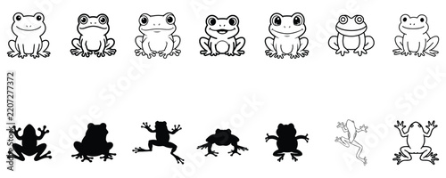 line art frog icons set