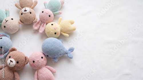 Handmade Crafts, A collection of charming handmade crochet plushies nestled against white