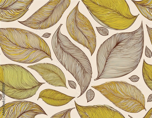 seamless pattern with openwork leaves on a lig