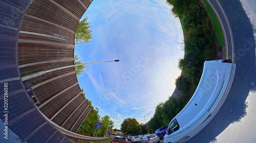Car Roof Mounted Camera Unique and Ultra Wide Angle Footage of British Road Travel and Traffic. During Travel Car Was Passing Through Most of Cities Streets, Landscapes and Highways of England, UK
