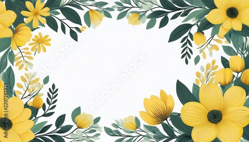 elegant floral frame with yellow flowers and green leaves perfect for invitations greeting cards or decor projects