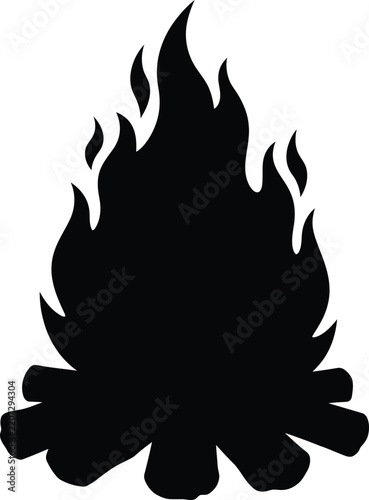 Campfire silhouette vector. Wood fire vector icon