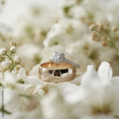 Elegant Wedding Rings on White Flowers