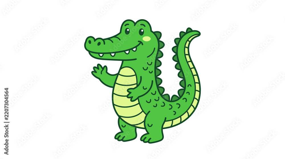 Obraz premium Cute cartoon alligator waving hello, isolated on transparent background