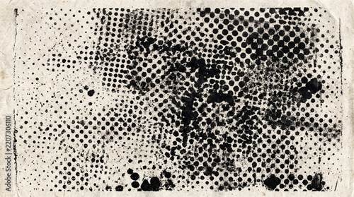 Black and White Halftone Grunge Texture with Vintage Print Effect