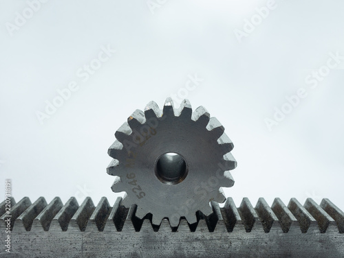 Precision Steel Pinion Gear Engaged With Linear Rack Mechanism Component