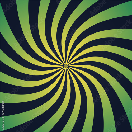 Luxury midnight magic spiral sunburst background. Elegant golden and deep green holiday gradient wavy rays poster