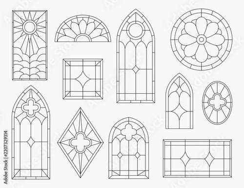Stained Glass Window Set Line Art