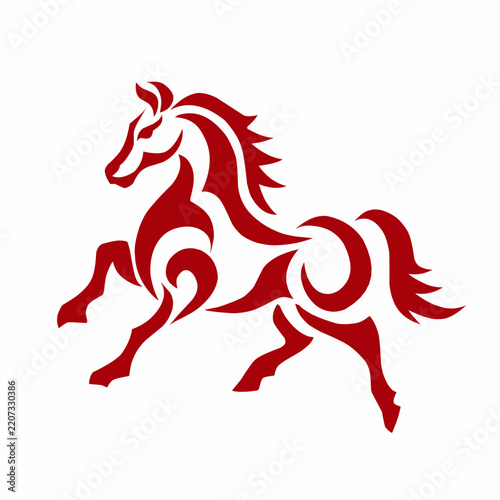 Elegant red stallion illustration in tribal style depicting power and speed