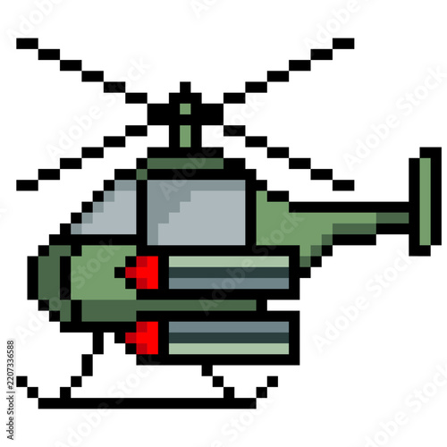 Pixel-art style military attack helicopter on a white background.