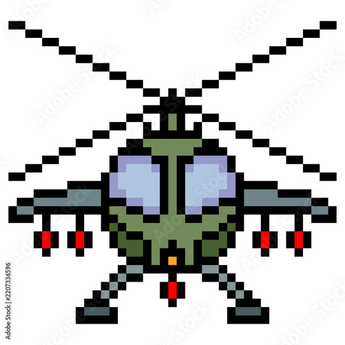 Pixel art style military attack helicopter