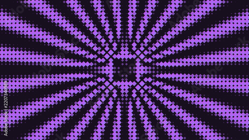 Abstract background, featuring a purple, halftone square pattern, with a radial, burst effect on, a dark black, surface texture backdrop