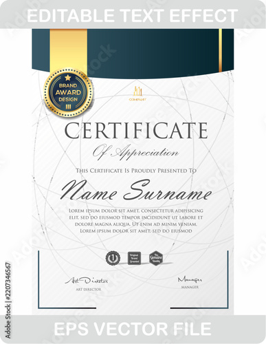 Minimalist Dark Navy Top Banner Vertical Certificate