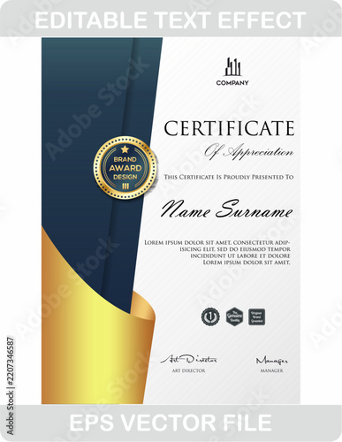 High-Contrast Dark Navy and Gold Angle Vertical Certificate