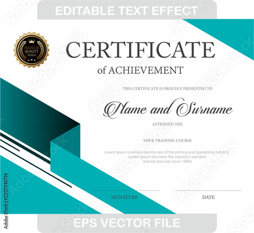 Modern Teal Blue Folded Ribbon Corner Certificate