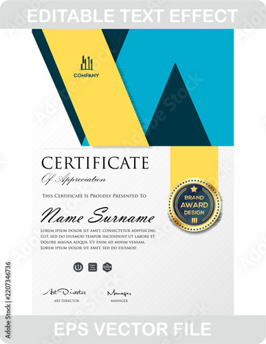 Bright Yellow and Blue Abstract Geometric Vertical Certificate