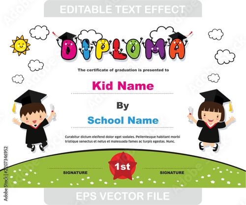 Cute Hand Drawn Elementary Kids Graduation Certificate