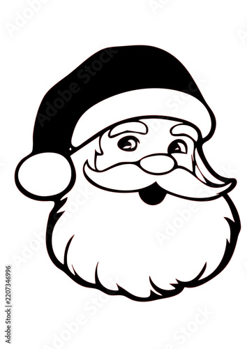 Santa Claus Head Line Art Vector Illustration Isolated on White