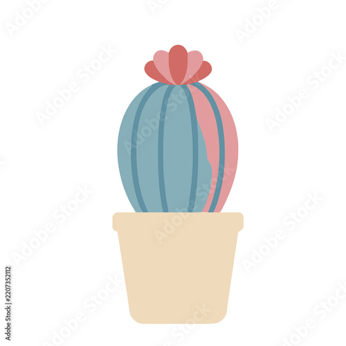 Stylized cactus with flower in a pot