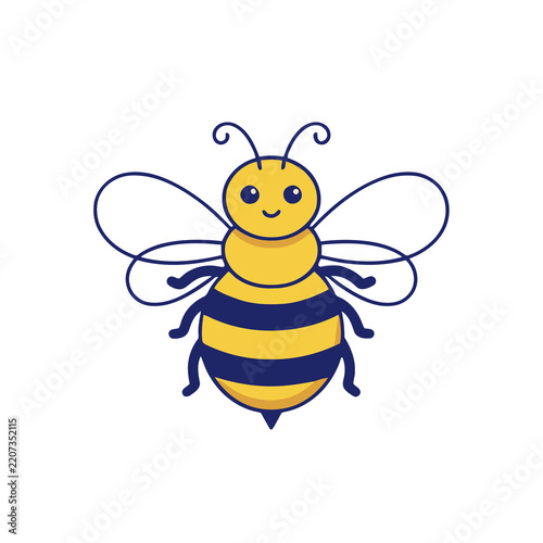Stylized cartoon bee with yellow and blue stripes