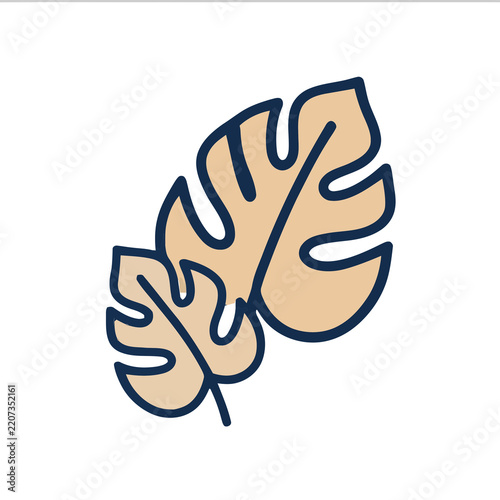 Two Beige Monstera Leaves Outline