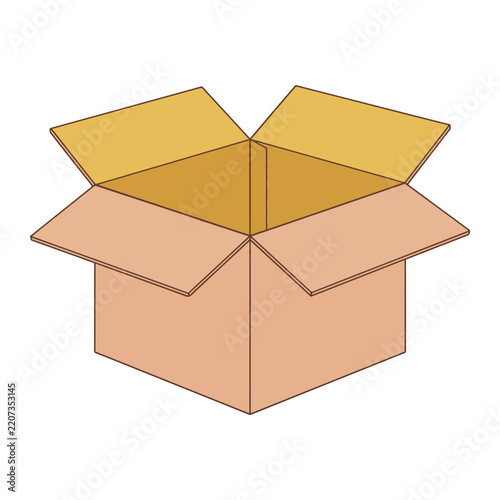 An open cardboard box with flaps extended, ready for packing or shipping, isolated on white background