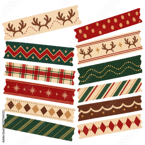 Christmas Antler Geometric Pattern Washi Tape Set, Holiday Chevron Argyle Clipart