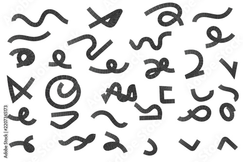 Textured Black Swirls and Arrows in a Grid Layout with Copy Space on White Background Vector Illustration