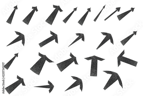 Various Grunge Arrows Pointing Up and Right in a Grid on White Background Vector Illustration