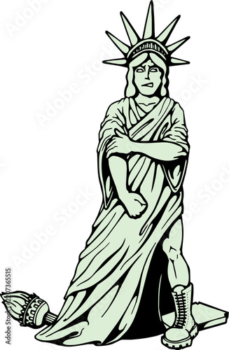 illustration of an angry statue of liberty rolling up her sleeve ready for a fight