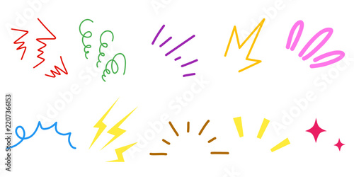 Doodle radial line rays. Hand drawn round corner shine. Sunburst sparkle element. Sun burst doodle icon. Explosion frame. Idea and exclamation symbol