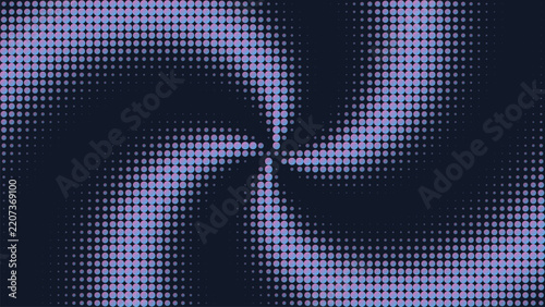 Light purple dot halftone spiral swirl pattern on a dark navy blue background, abstract geometric for digital media