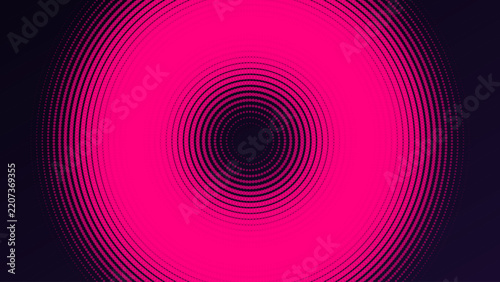 Hot pink concentric circle halftone pattern on a dark background, abstract digital for technology or media motion background