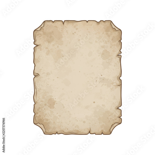 Parchment paper sheet featuring torn edges and aged texture stands against a transparent background.