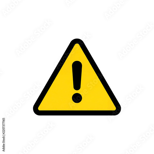 Warning sign icon displays a yellow hazard triangle with an exclamation mark on a transparent background.